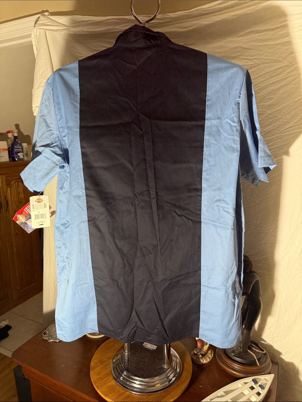 Dickies Two-Tone Light Blue and Black Short Sleeve Button-Down Work Shirt - Picture 5 of 5